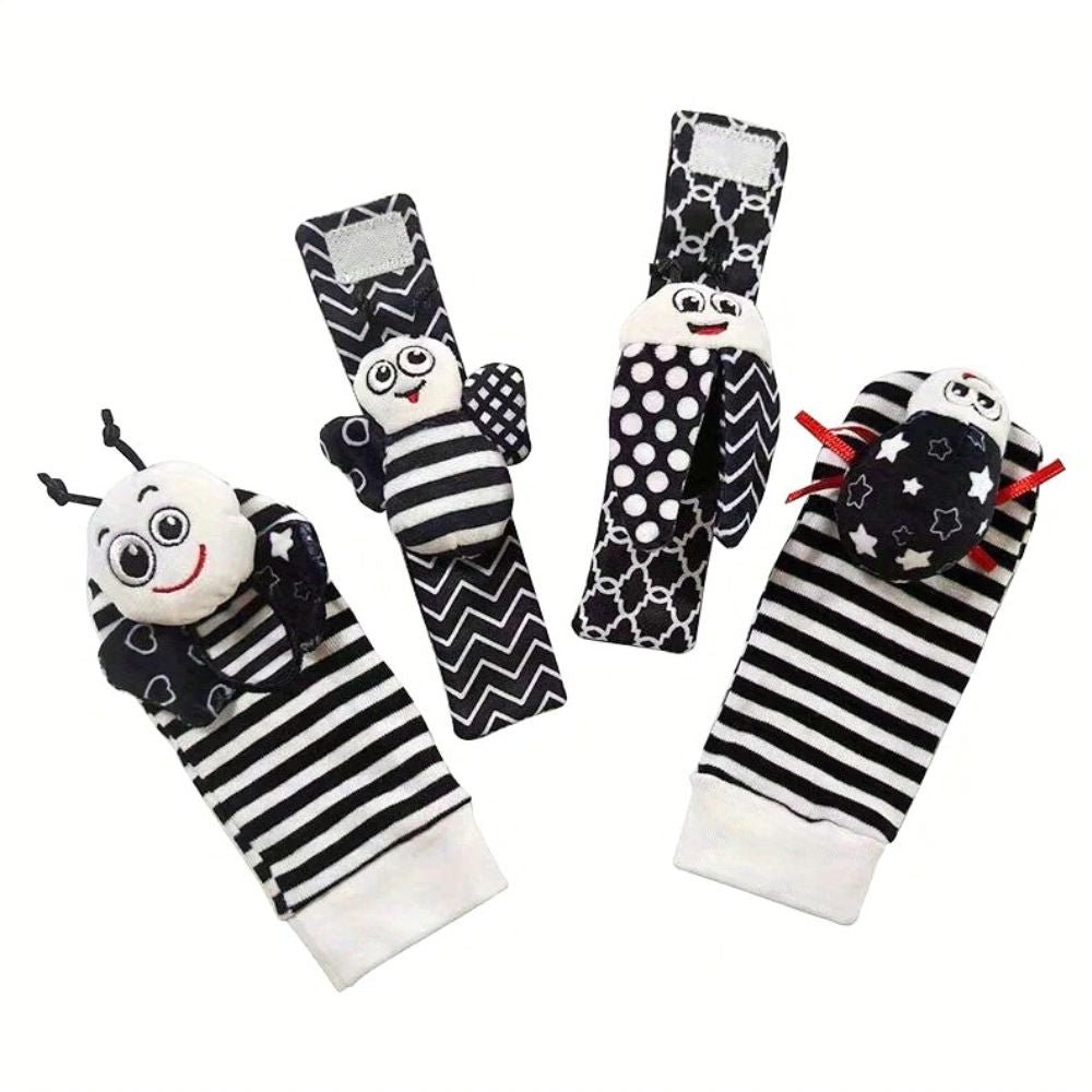 Animal Wrist Rattle and Socks (3 - 12 M) Black and White Bugs Set - Baby Sensory Toy from Senso - Blanky