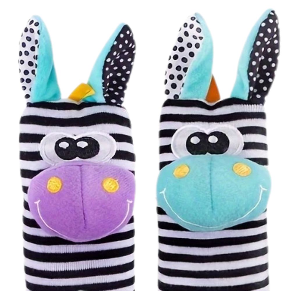 Animal Wrist Rattle and Socks (3 - 12 M) Colourful Donkey Set - Baby Sensory Toy from Senso - Blanky
