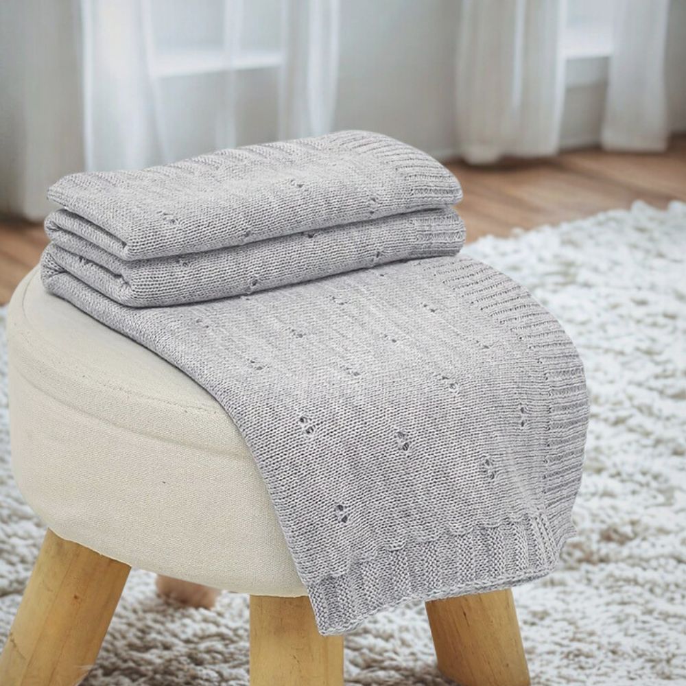 Breathable Hollow Knit Acrylic Blanket (12M+) Grey - toddler knit blanket from Senso - Blanky