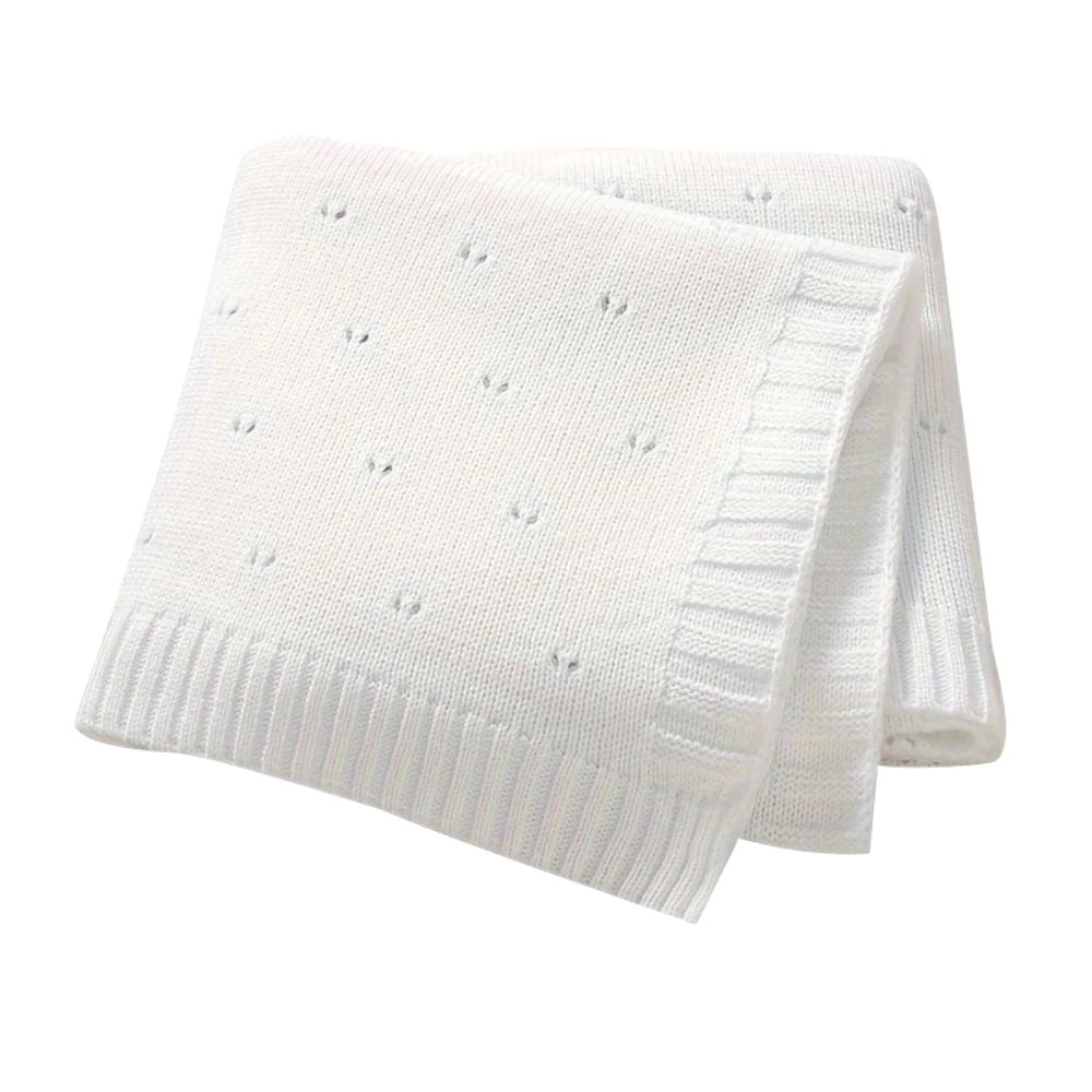Breathable Hollow Knit Acrylic Blanket (12M+) White - toddler knit blanket from Senso - Blanky