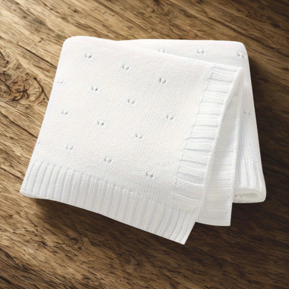 Breathable Hollow Knit Acrylic Blanket (12M+) White - toddler knit blanket from Senso - Blanky