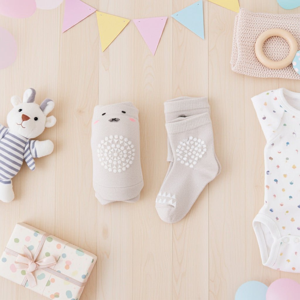 Cotton Crawling Knee Pads & Socks (6M+) Light Grey - Baby Safety & Clothing from Senso - Blanky