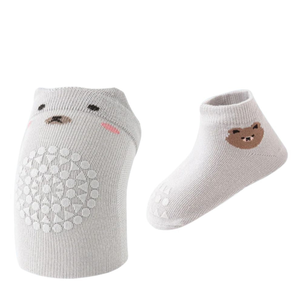 Cotton Crawling Knee Pads & Socks (6M+) Light Grey - Baby Safety & Clothing from Senso - Blanky