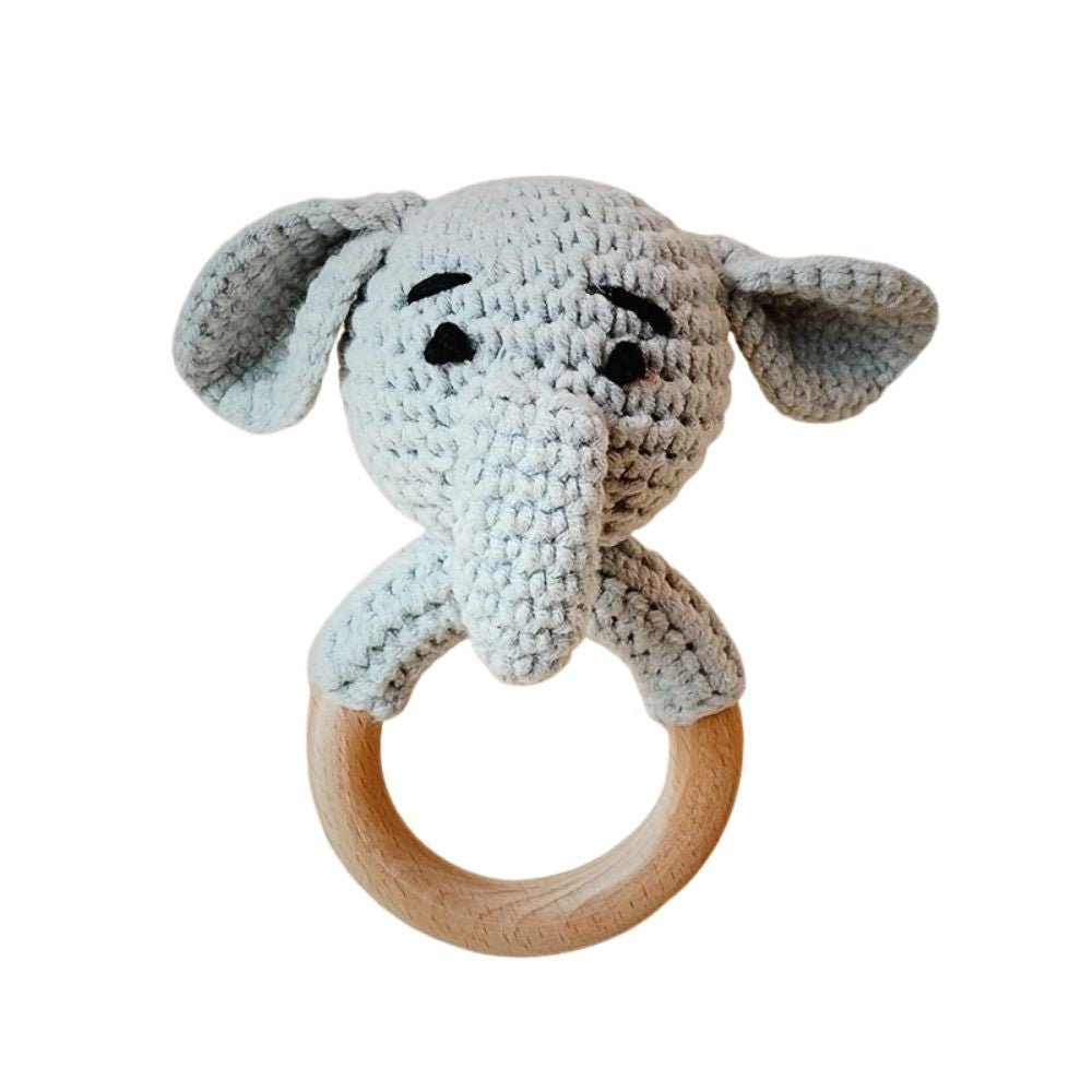 Crochet Animal Rattles (0M+) Grey Elephant - Baby Sensory Toy from Senso - Blanky