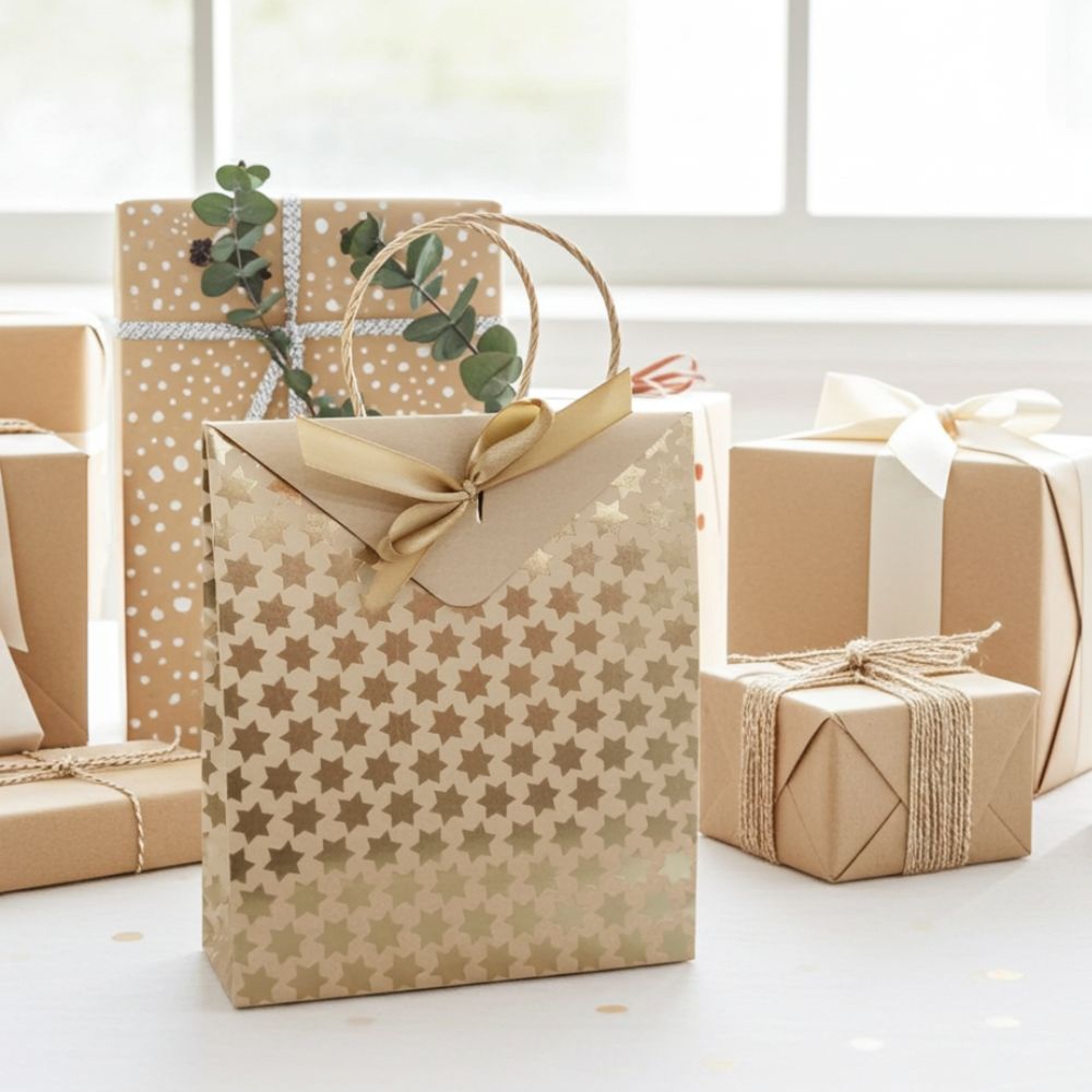 Gift Envelope Bag with Gold Star Pattern and Integrated Ribbon - Gift Packaging from Senso-Blanky
