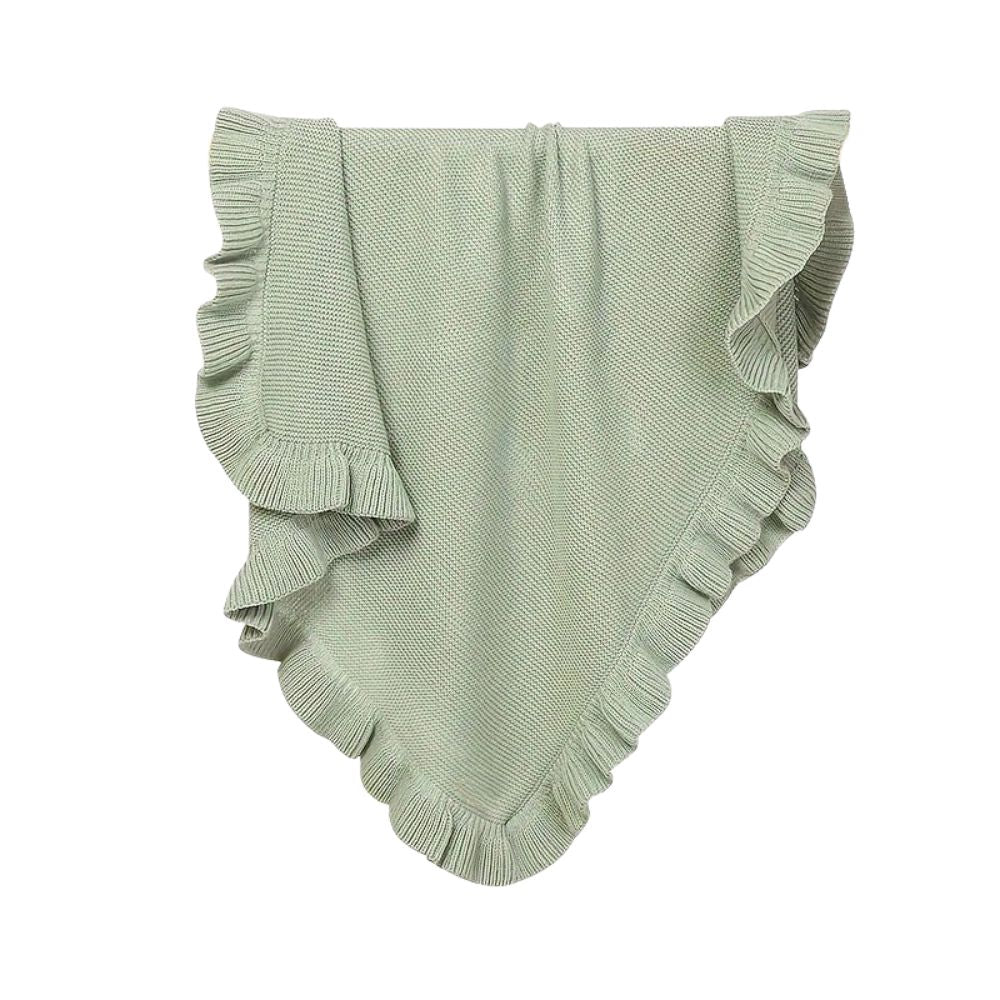 Lightweight Acrylic Knit Blanket with Ruffle Trim (12M+) Pale Sage - Baby Knit Blanket from Senso - Blanky