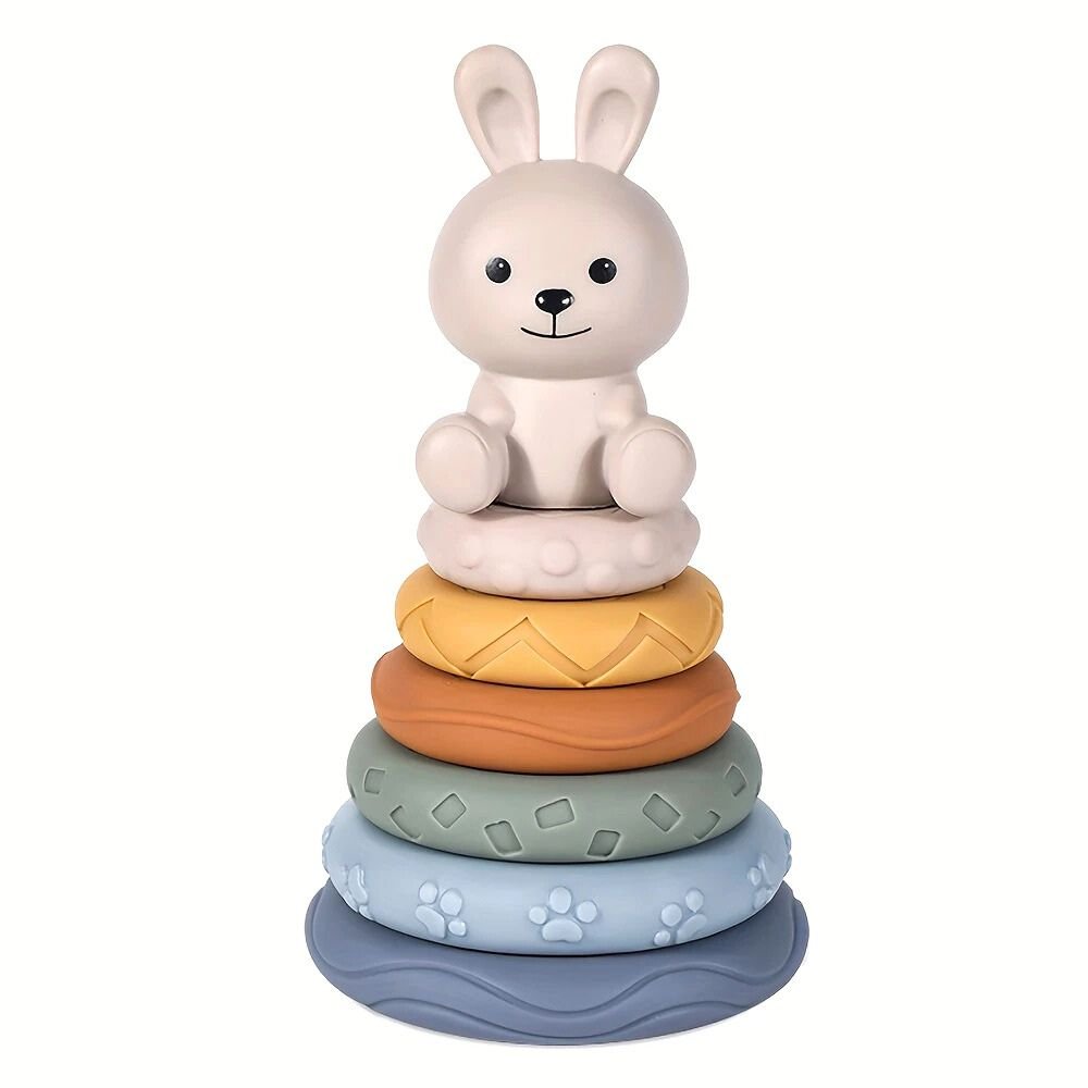 Silicone Sensory Stacking Rings with Rabbit Topper Rabbit - Educational Baby Toy from Senso - Blanky
