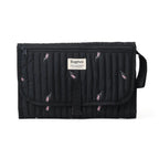 Quilted portable baby changing mat and travel clutch folded in minimalist floral Black tulip print - Available from Senso-Blanky