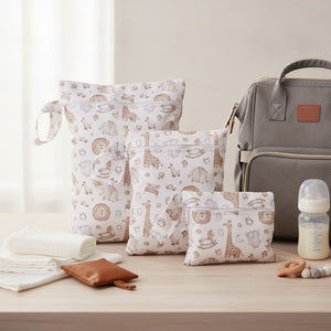3 - Piece Reusable Waterproof Nappy Wet Bag Set ready for diaper bag - Baby Lion Safari - Baby Care Essentials from Senso - Blanky
