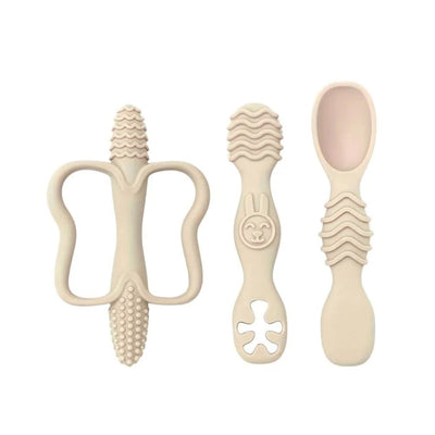 3 - Piece Silicone Teether & Spoon Set (3M+) Grey - Baby Teether from Senso - Blanky