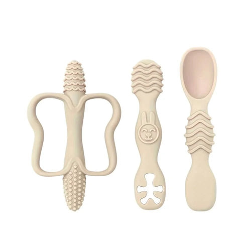 3 - Piece Silicone Teether & Spoon Set (3M+) Grey - Baby Teether from Senso - Blanky