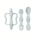 3 - Piece Silicone Teether & Spoon Set (3M+) Grey - Baby Teether from Senso - Blanky