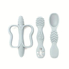 3 - Piece Silicone Teether & Spoon Set (3M+) Grey - Baby Teether from Senso - Blanky