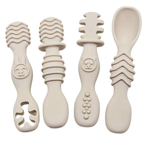4 - Piece Silicone Teether & Spoon Set | Targeted Relief ( (3M+) Beige - Baby Care Essentials from Senso - Blanky