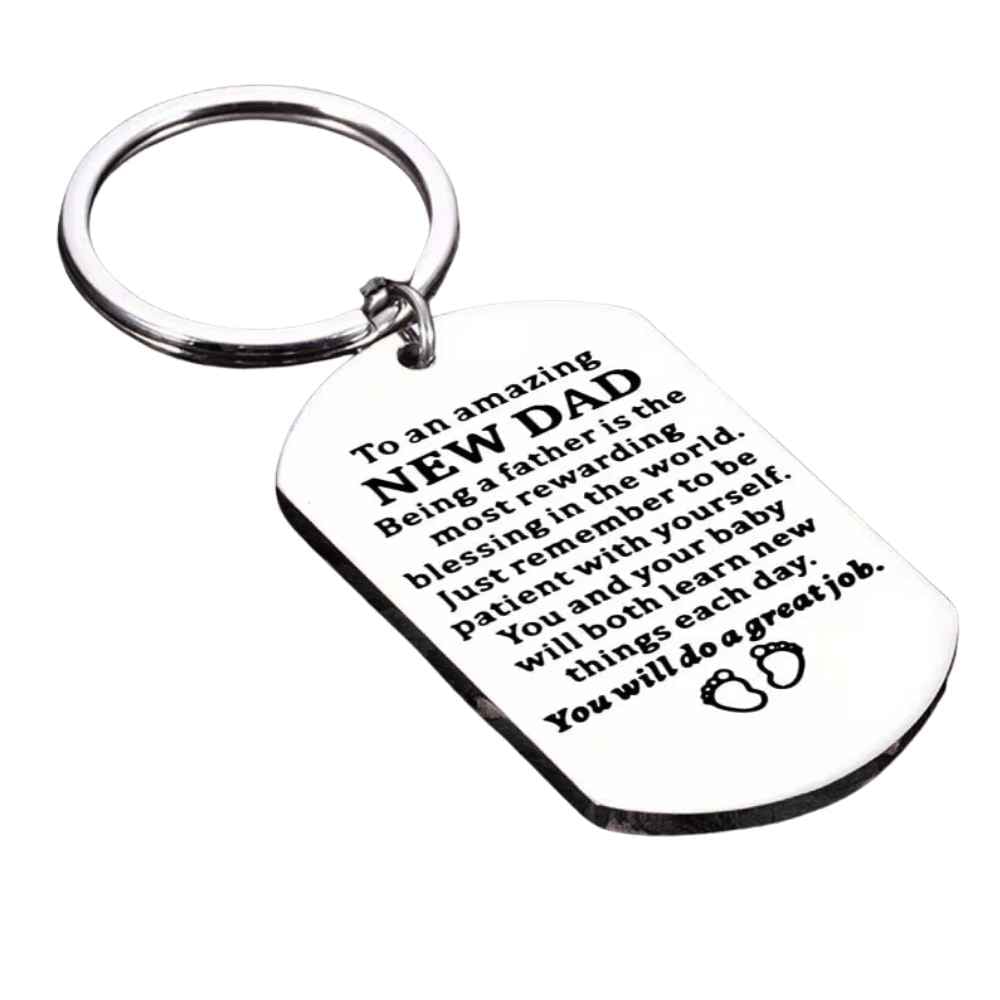 "Amazing New Dad" Engraved Steel Keepsake Keychain - Daddy To Be from Senso - Blanky