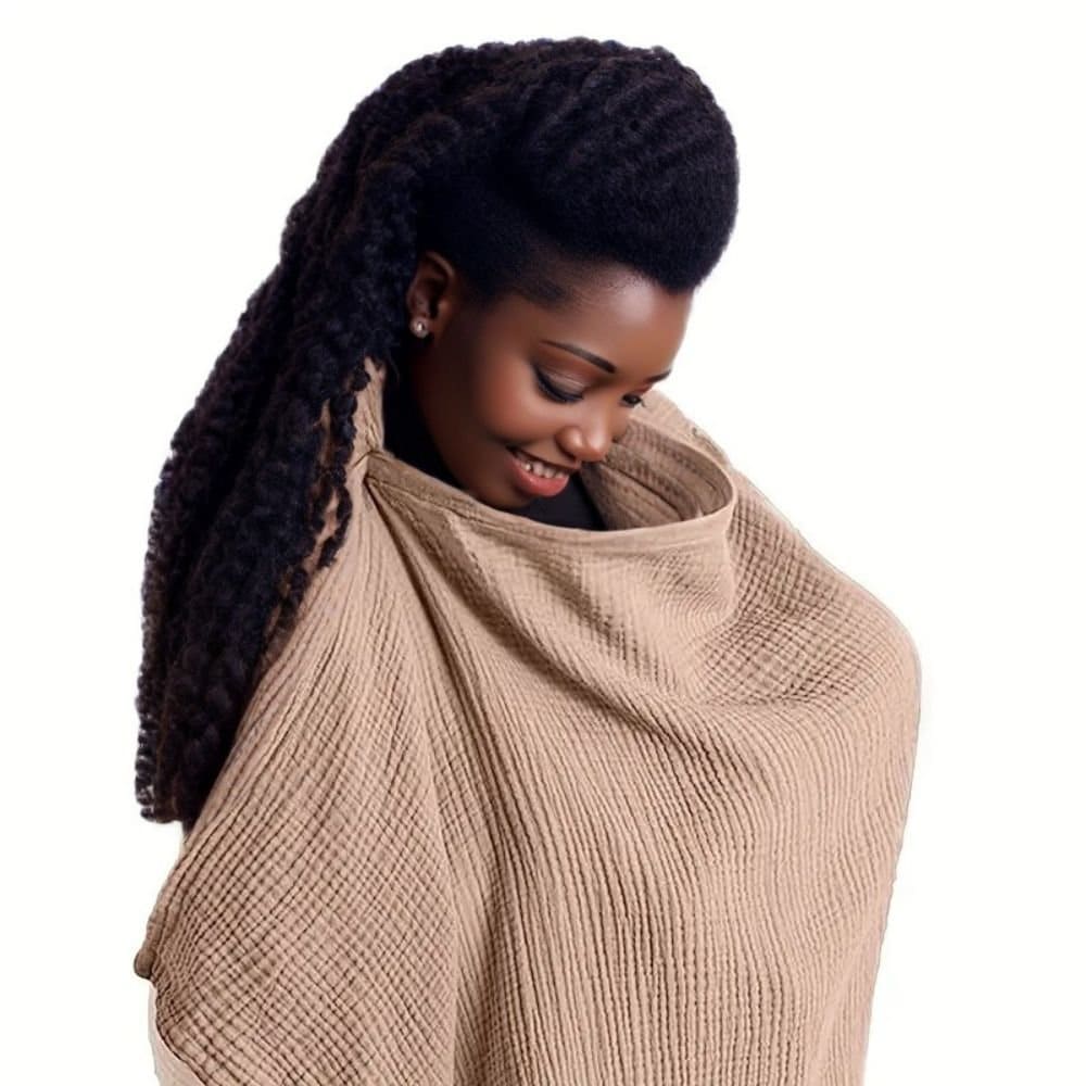 Senso-Blanky open-weave muslin breastfeeding shawl in rich Coffee brown tone.