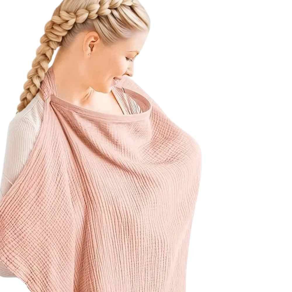 Soft Pink Salt plant-dyed cotton breastfeeding shawl available in the Senso-Care baby essentials line.