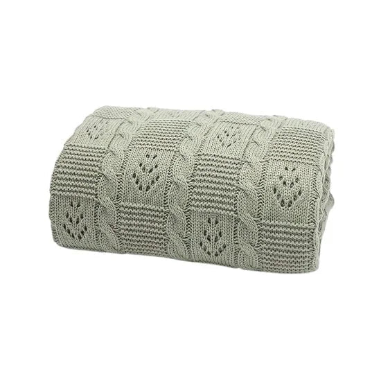 Breathable Hollow Knit Acrylic Blanket (12M+) Sage - toddler knit blanket from Senso - Blanky