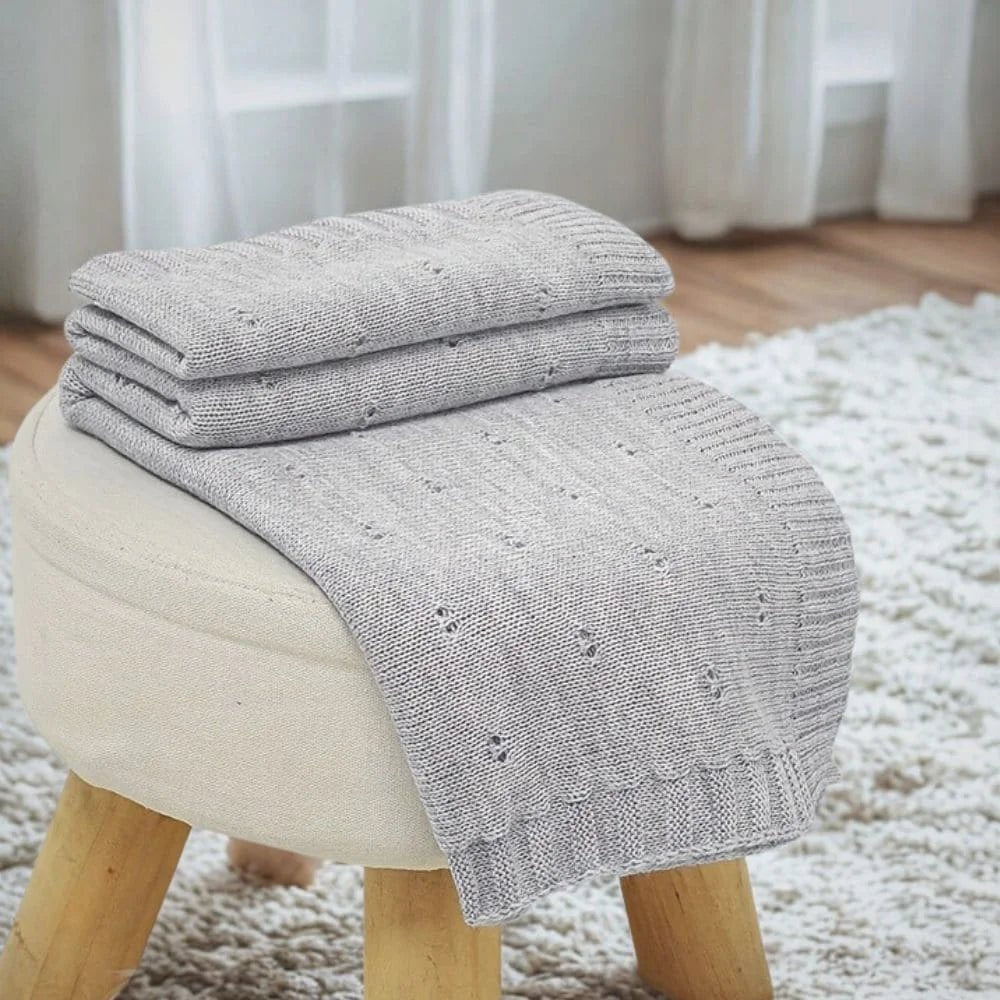 Breathable Hollow Knit Acrylic Blanket (12M+) White - toddler knit blanket from Senso - Blanky