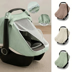 Car Seat Cover with Roll-down privacy flap secured with button fasteners on muslin car seat cover for stroller naps - Various colours available from Senso-Blanky