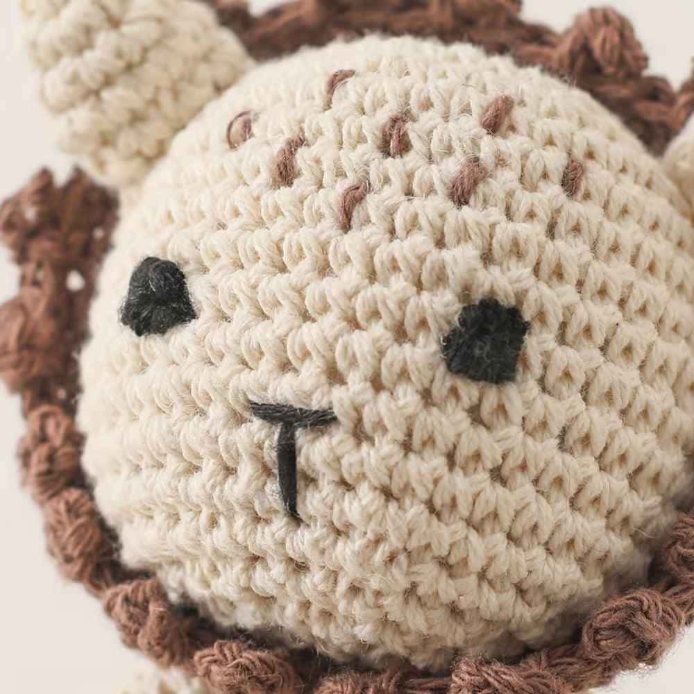 Crochet Animal Rattles with Natural Wood Teether Ring (0M+) - Lion - Rattles from Senso - Blanky