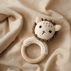 Crochet Animal Rattles with Natural Wood Teether Ring (0M+) - Lion - Rattles from Senso-Blanky