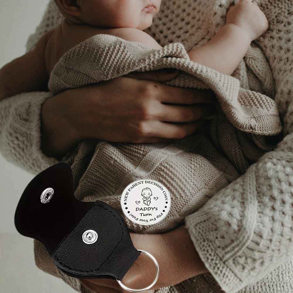Fun Parent Decision Coin - Double - Sided Stainless Steel with Keyring Pouch - baby shower gift for dads -  from Senso-Blanky