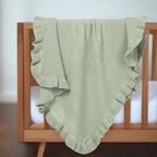 Lightweight Acrylic Knit Blanket with Ruffle Trim (12M+) Pale Sage - Baby Knit Blanket from Senso - Blanky