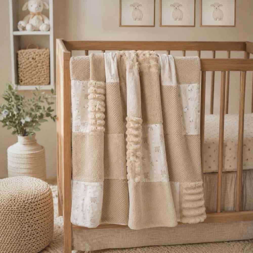 Senso-Blanky Play-Time Blanket for newborns featuring a 6x6 grid of multi-textured sensory fabric blocks.