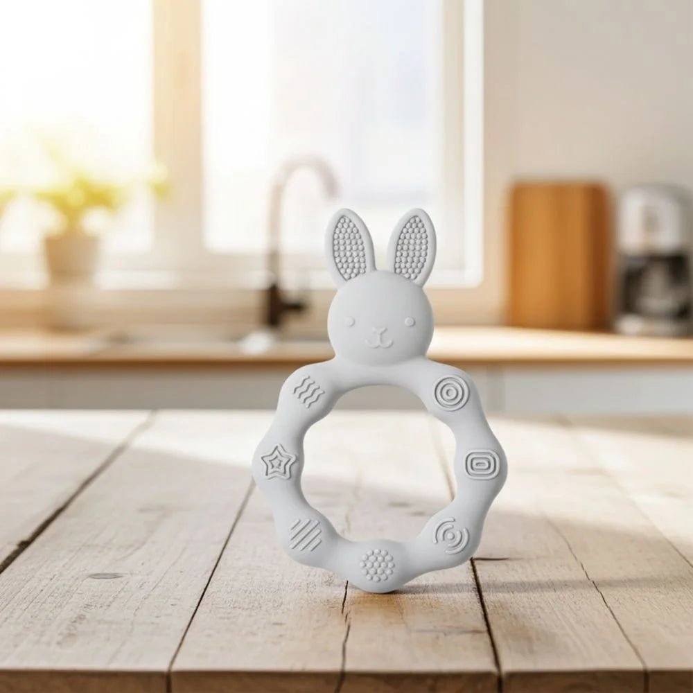 Silicone Rabbit Sensory Grip Teether (3M+) Gray Rabbit - Baby Teether from Senso - Blanky