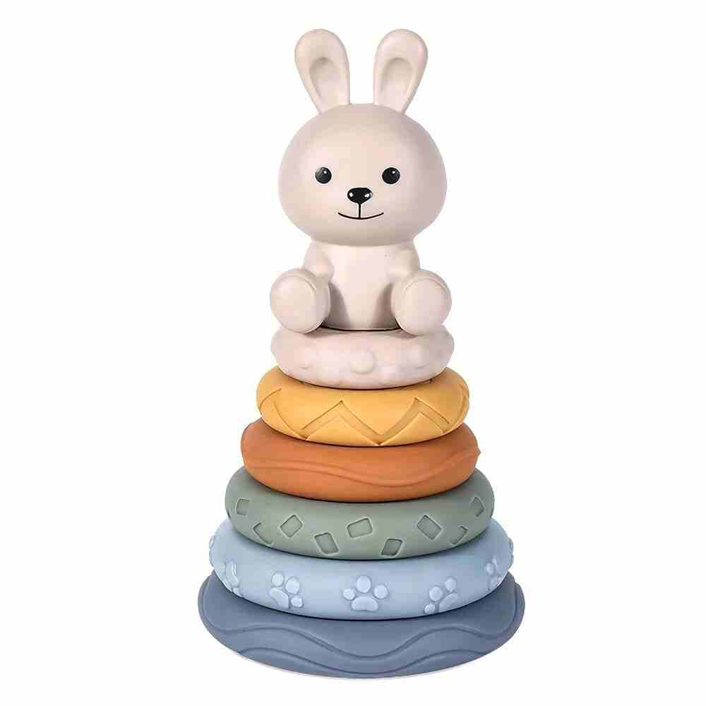 Silicone Sensory Stacking Rings with Rabbit Topper Rabbit - Educational Baby Toy from Senso - Blanky