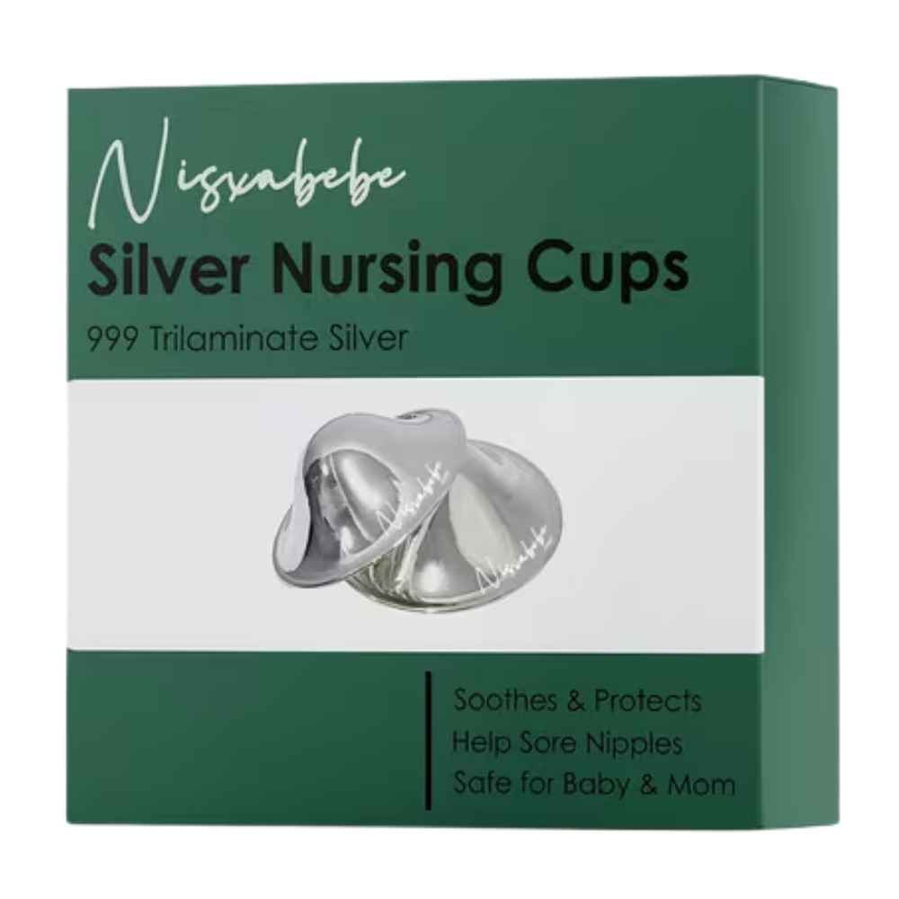 Silver-Plated Nursing Cups Set	Premium 2-piece silver-plated nursing cup set with medical-grade silicone comfort rings with drawstring travel pouch - Available from Senso-Blanky