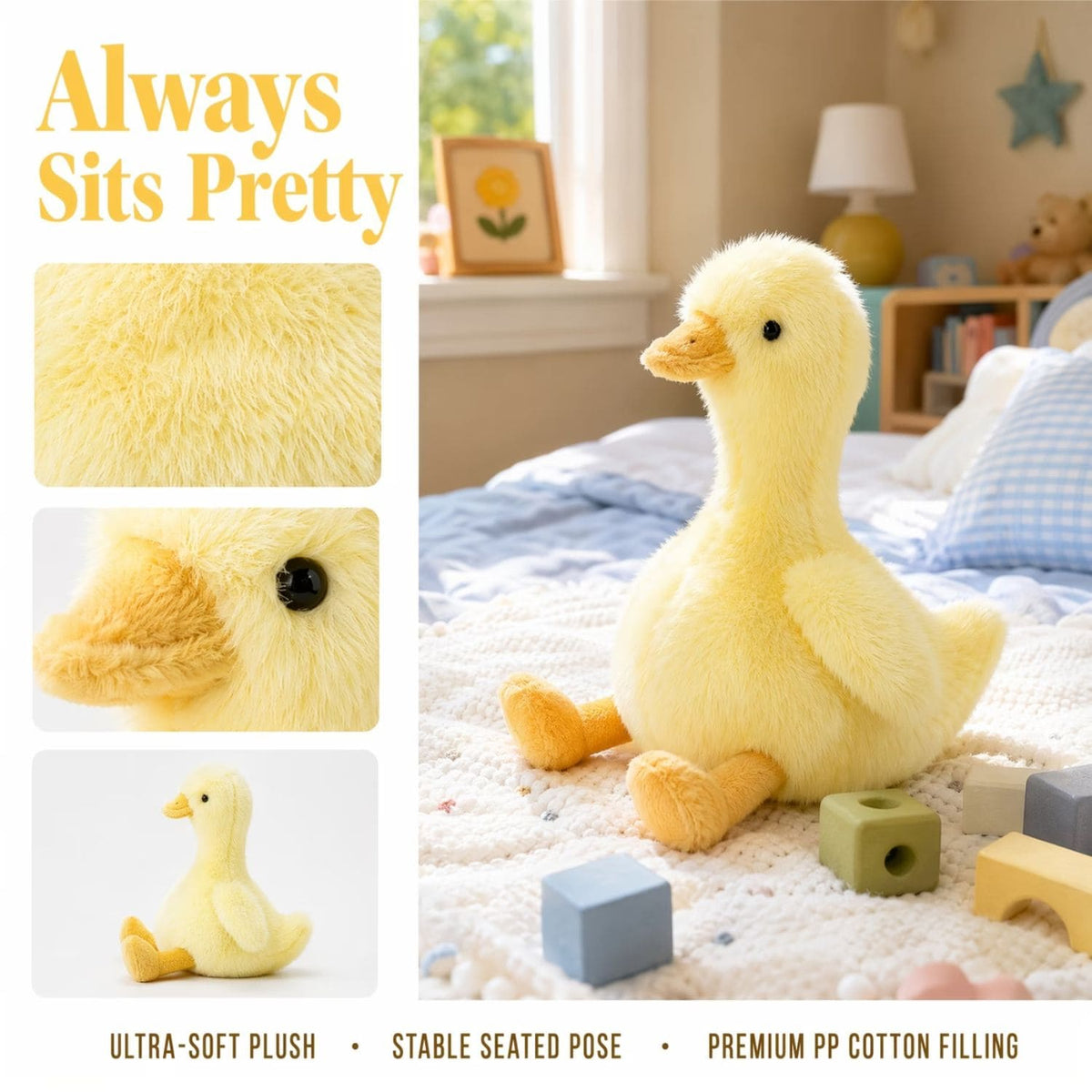 Yellow Duckling Plush Toy - Close up features