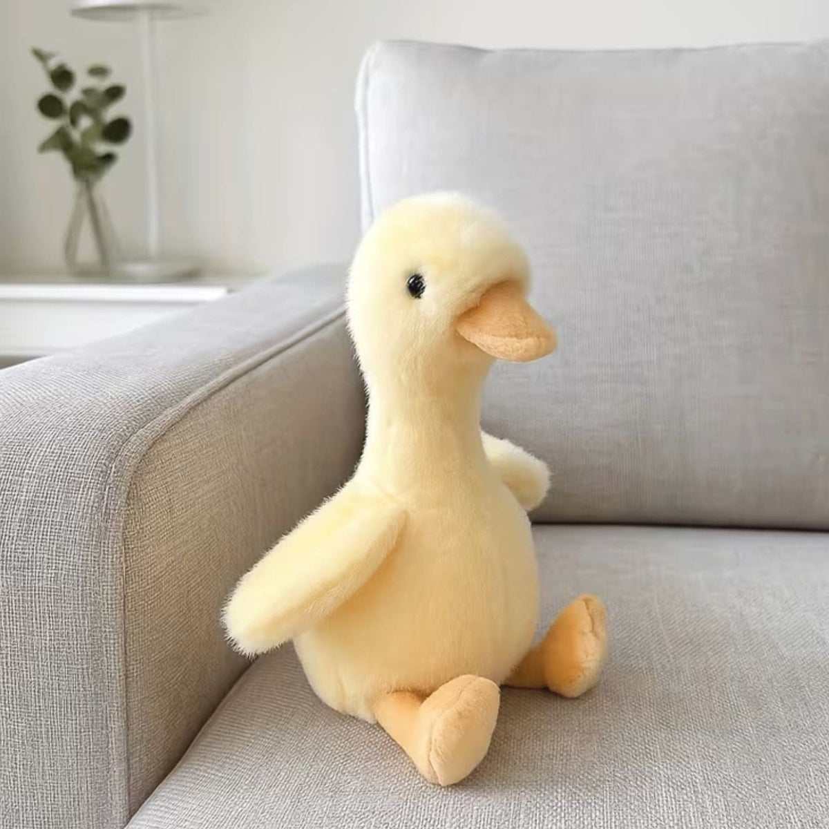 Soft Plush 25 cm yellow baby Duckling newborn nursery decor on nursing chair - available from Seno-Blanky