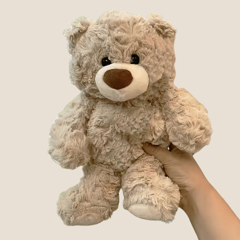 Soft Plush Teddy Bear in Biscuit Brown being held up available from Senso-Blanky