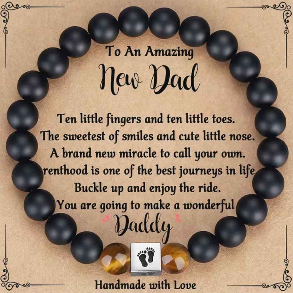 Tiger's Eye & Frosted Stone New Dad's Bracelet - keepsake gift for pregnancy reveal - from Senso-Blanky