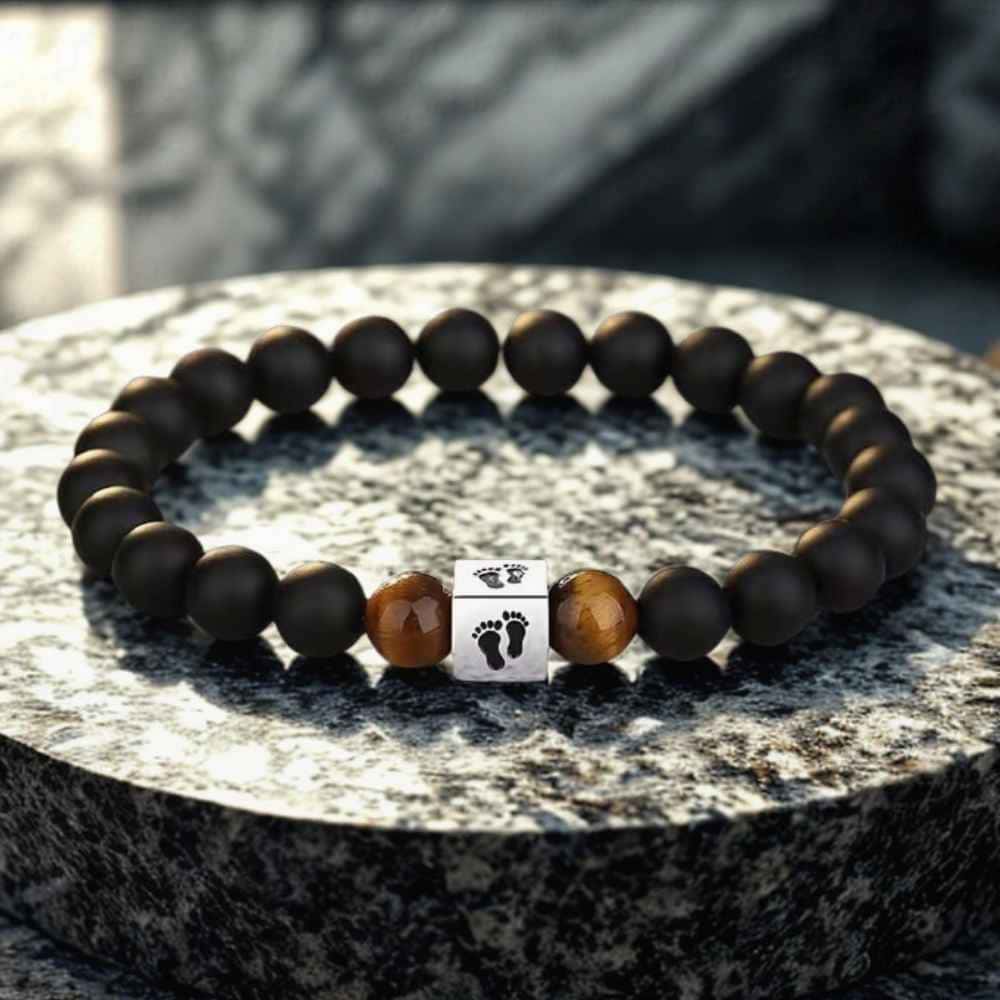 Tiger's Eye & Frosted Stone New Dad's Bracelet - keepsake gift for pregnancy reveal - from Senso-Blanky