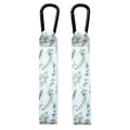 Close-up of durable 2-pack Green Leaves printed adjustable Velcro strap and heavy-duty metal carabiner clip - Available from Senso-Blanky